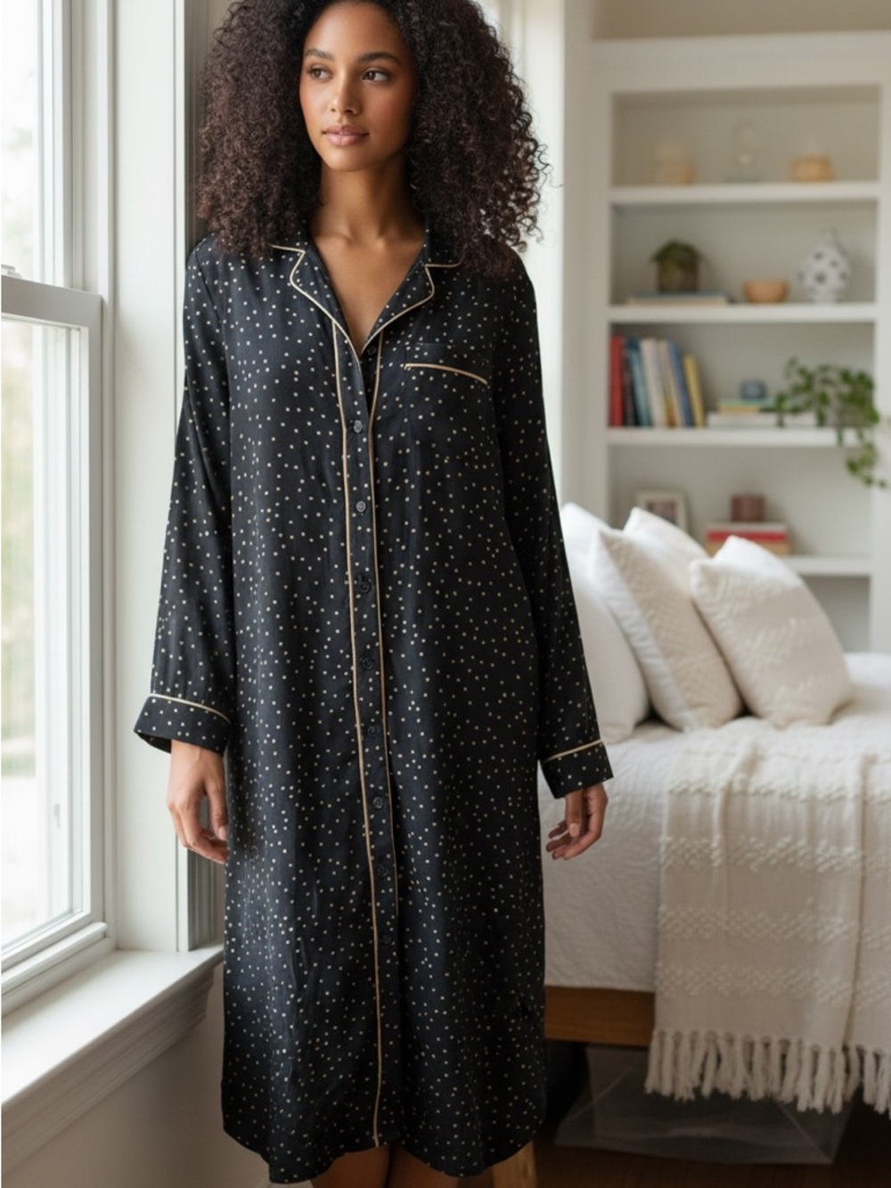 Who What Wear Black Nightshirt with Gold Dot Print